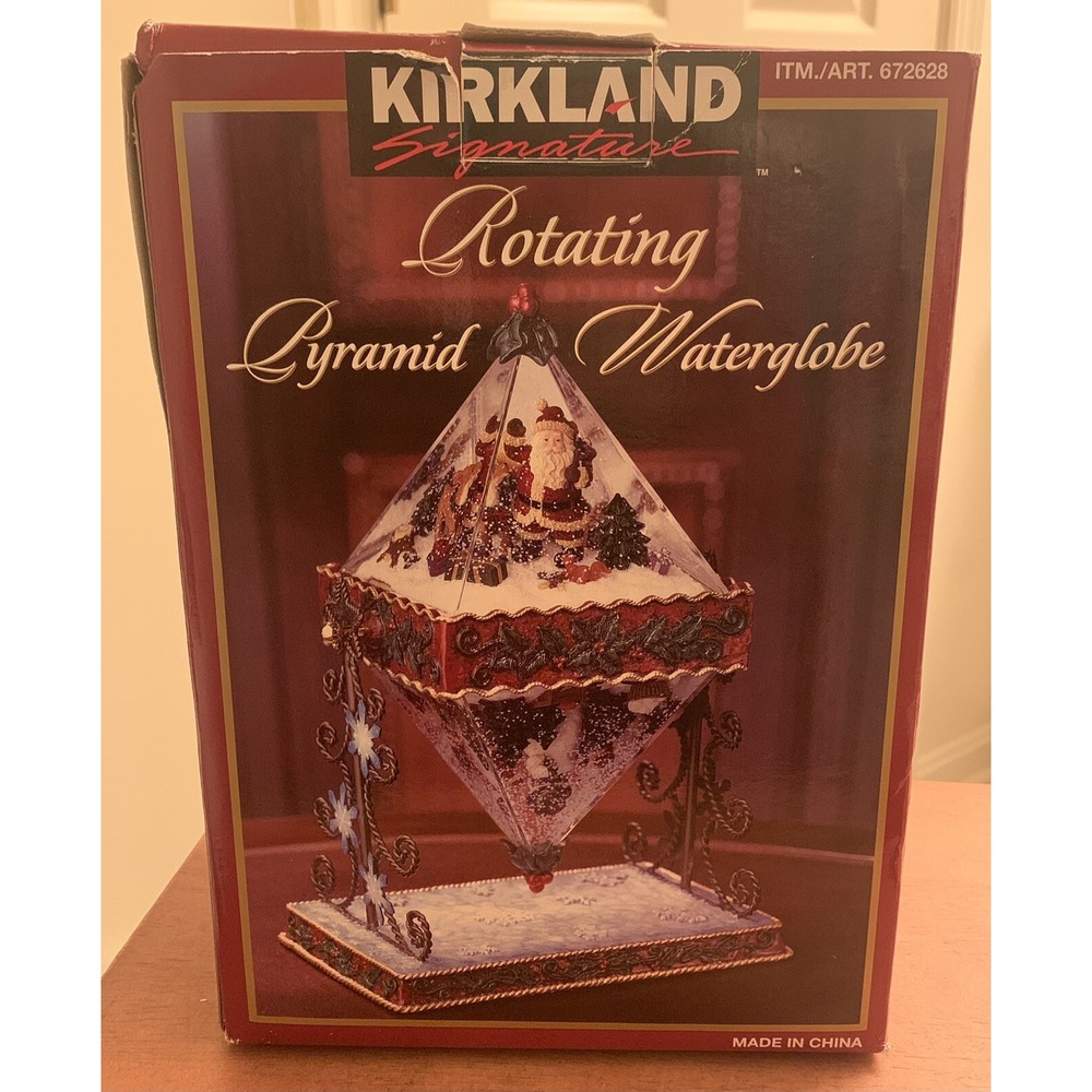 Rotating Pyramid WaterGlobe Christmas Santa/Snowman w/Box. Kirkland